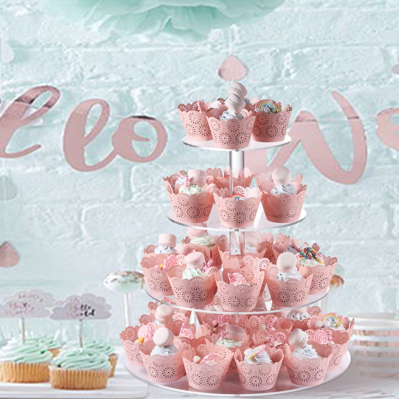 Boxalls Cupcake Stand, 4 Tier Round Acrylic Cupcake Display Stand Holder, Clear Dessert Pastry Tower for Wedding, Birthday, Theme Party, Baby Shower - Image 3